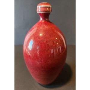 Vintage Japanese ARITA Shiny Red Glazed Porcelain Vase ~ Studio Art